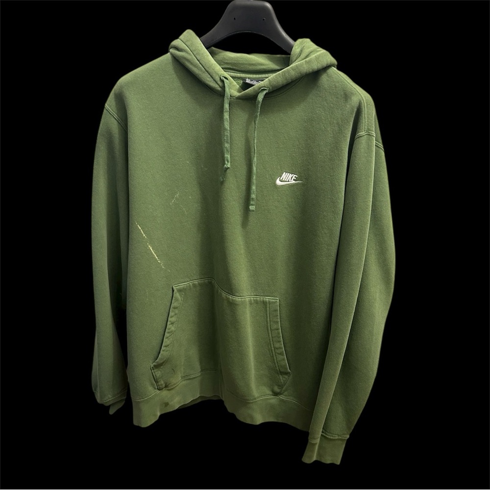 Vintage Distressed Green Nike Hoodie Sweatshirt — Paint Stained and Bleached